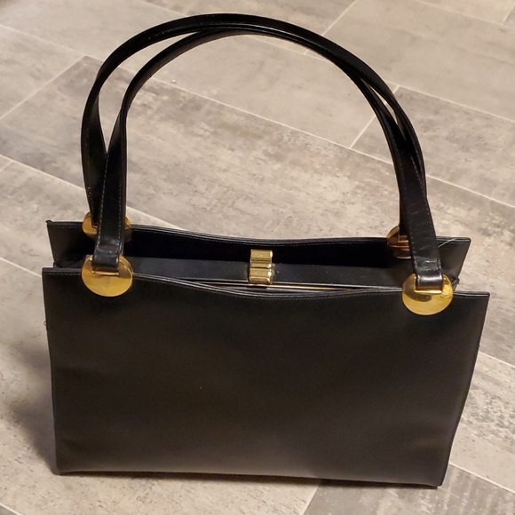 Vintage Handbags - Vintage Black Leather Coblentz 1960's Handbag